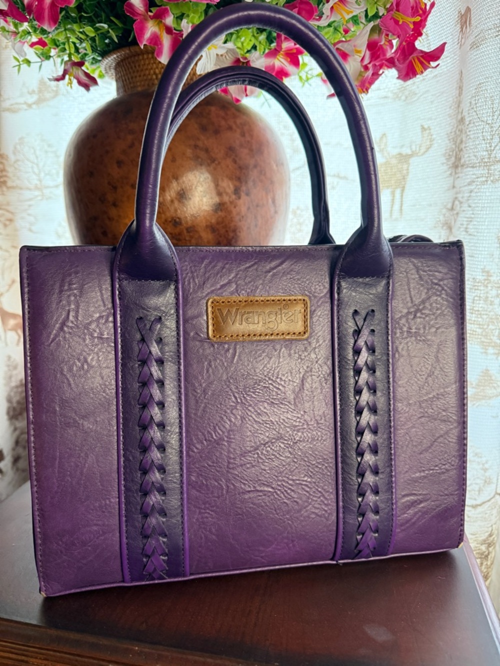 Wrangler Purple Faux Leather Satchel with Braided Accents